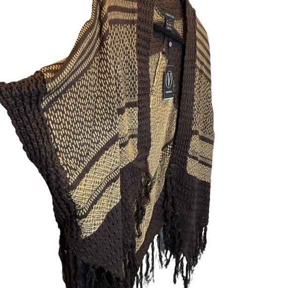 Vertigo All Over Print Fringe Kimono Cardigan in Java Taffy Brown Medium New - Picture 5 of 8